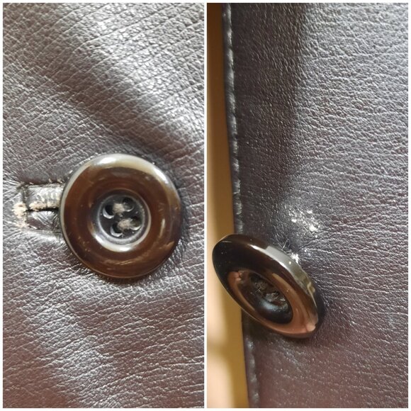 Vintage 90s Y2k Leather Jacket Dark Brown Mid Length Size S Button Up - Picture 4 of 12